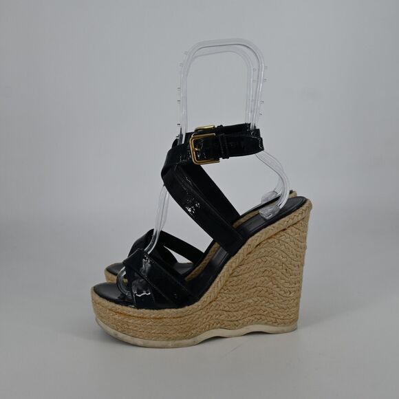 Yves Saint Laurent | Patent Leather Straw Platform Wedges Size: 39 - Picture 3 of 6